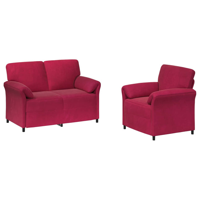Sofa Sæt 2 stk. Vinrød Fløjl
