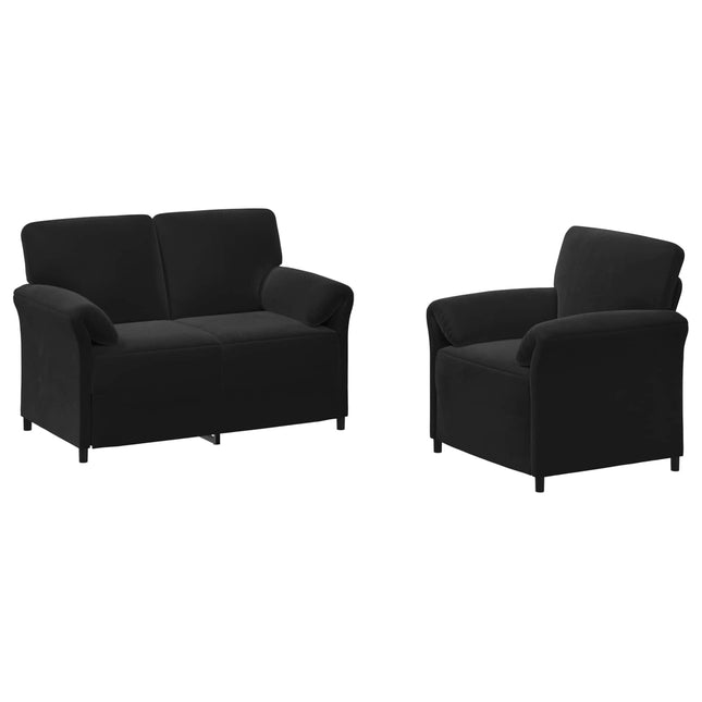 Sofa Sæt 2 stk. Sort Fløjl