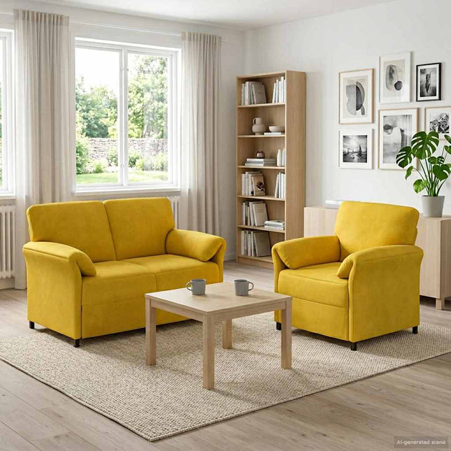 Sofa Sæt 2 stk. Gul Fløjl
