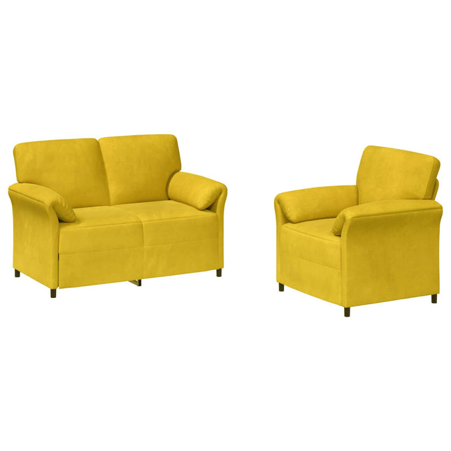 Sofa Sæt 2 stk. Gul Fløjl