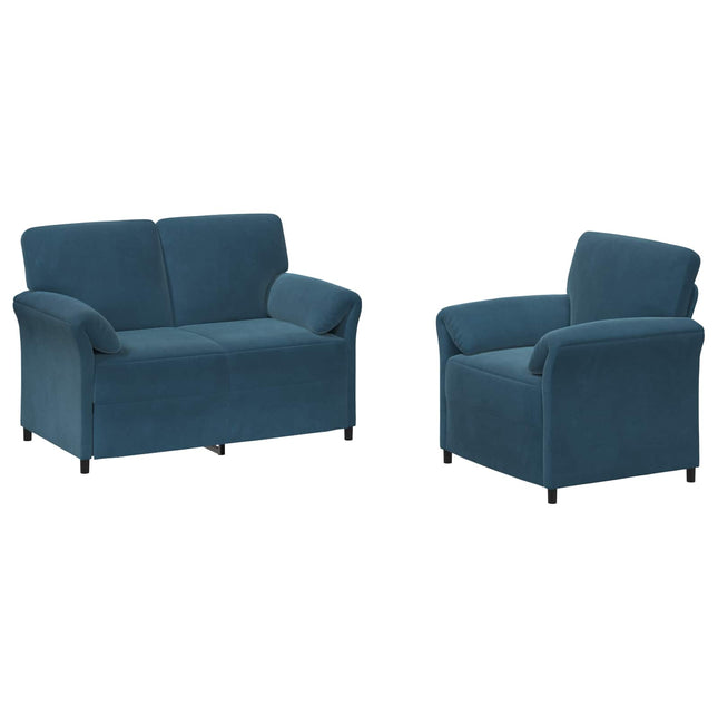 Sofa Sæt 2 stk. Blå Fløjl