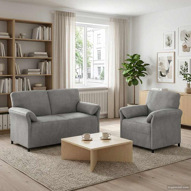 Sofa Sæt 2 stk. Lysegrå Fløjl
