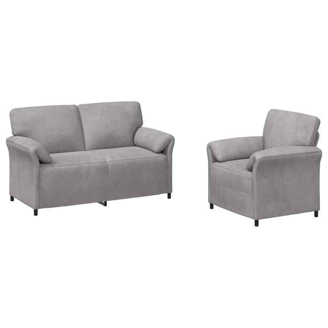 Sofa Sæt 2 stk. Lysegrå Fløjl