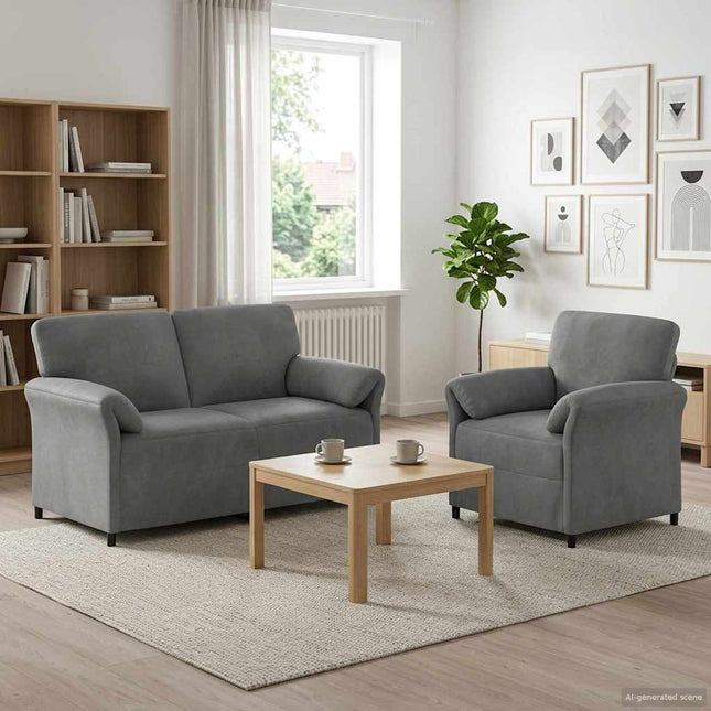 Sofa Sæt 2 stk. Mørkegrå Fløjl