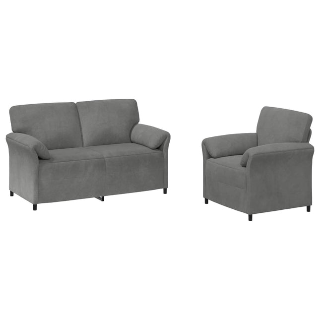 Sofa Sæt 2 stk. Mørkegrå Fløjl