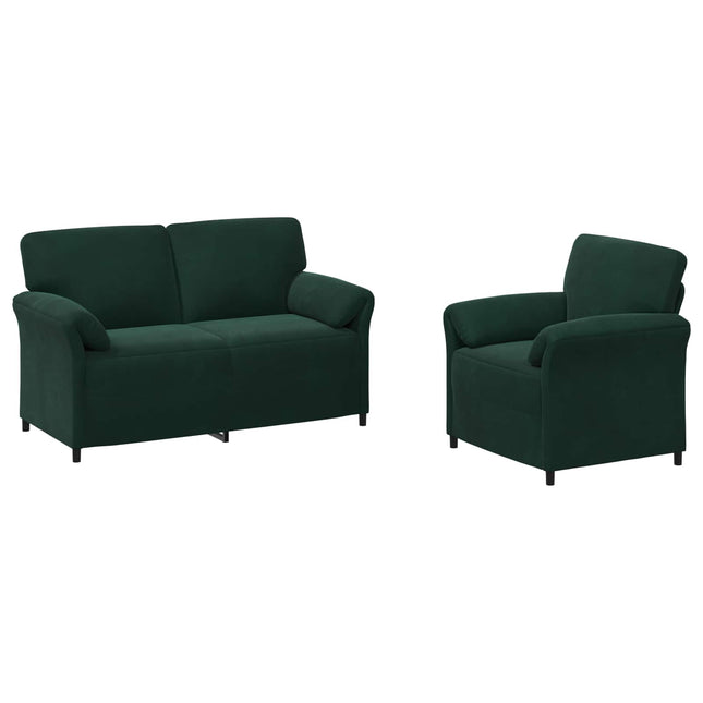 Sofa Sæt 2 stk. Mørkegrøn Fløjl