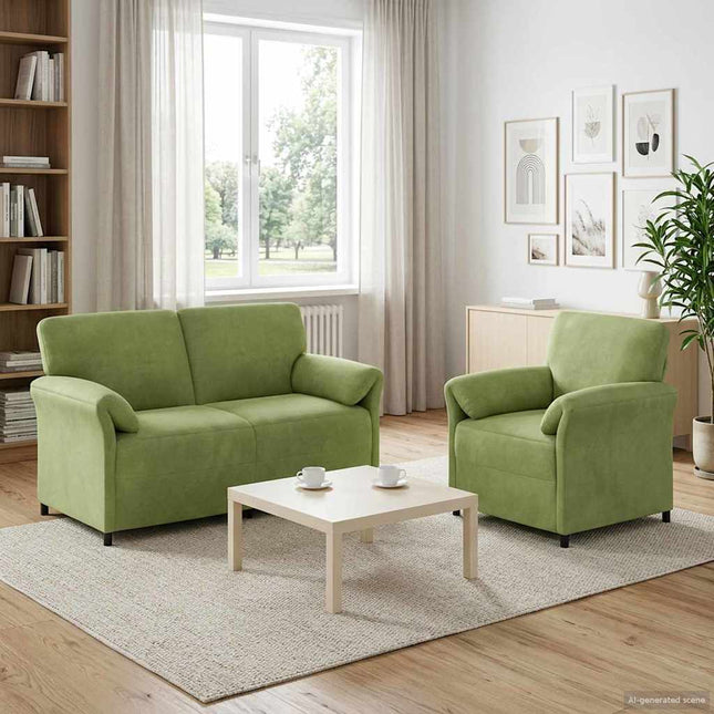 Sofa Sæt 2 stk. Lys grøn Fløjl