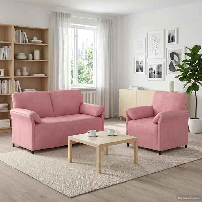 Sofa Sæt 2 stk. Lyserød Fløjl