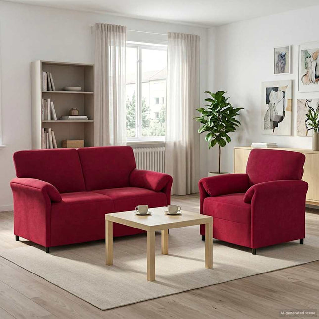 Sofa Sæt 2 stk. Vinrød Fløjl