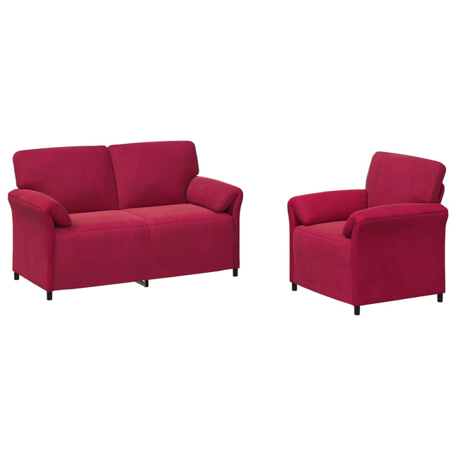 Sofa Sæt 2 stk. Vinrød Fløjl