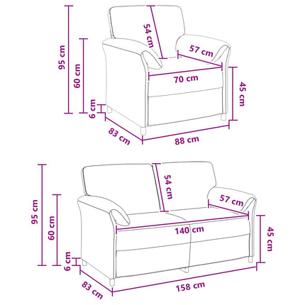 Sofa Sæt 2 stk. Vinrød Fløjl