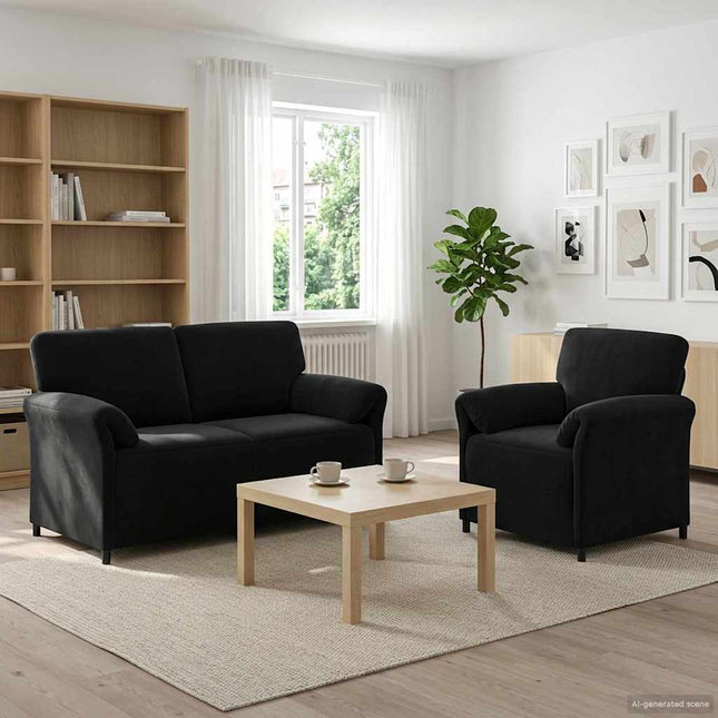 Sofa Sæt 2 stk. Sort Fløjl