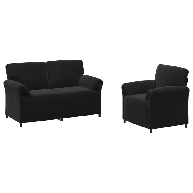 Sofa Sæt 2 stk. Sort Fløjl