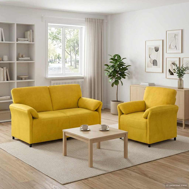 Sofa Sæt 2 stk. Gul Fløjl