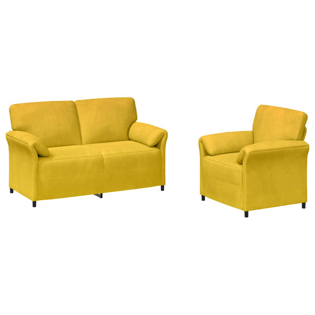 Sofa Sæt 2 stk. Gul Fløjl