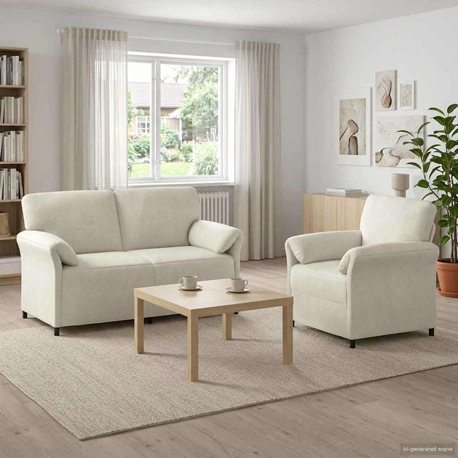 Sofa Sæt 2 stk. Cremefarvet Fløjl