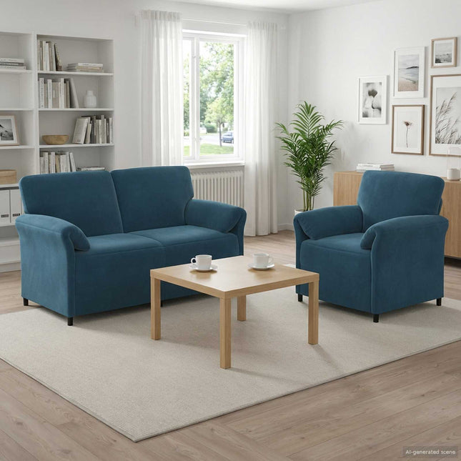 Sofa Sæt 2 stk. Blå Fløjl