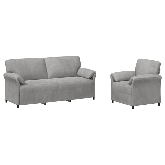 Sofa Sæt 2 stk. Lysegrå Fløjl