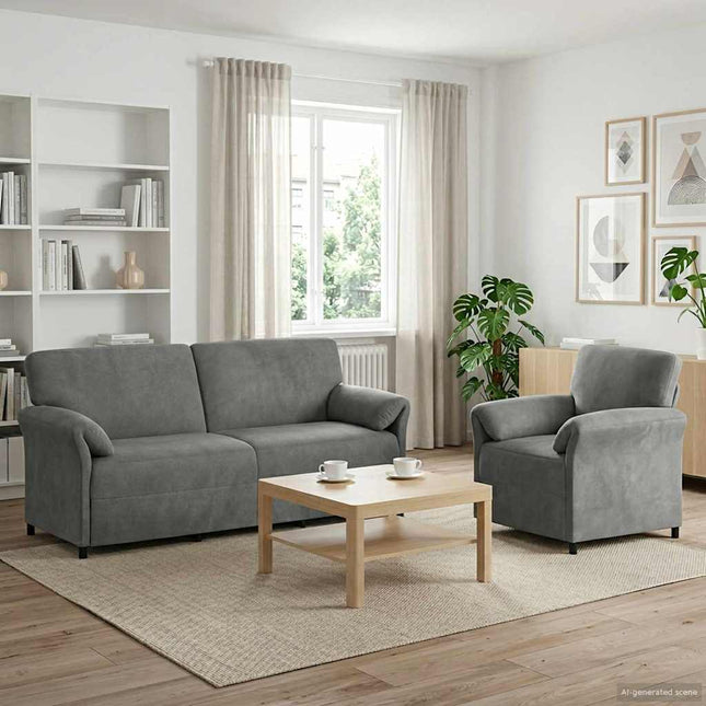 Sofa Sæt 2 stk. Mørkegrå Fløjl