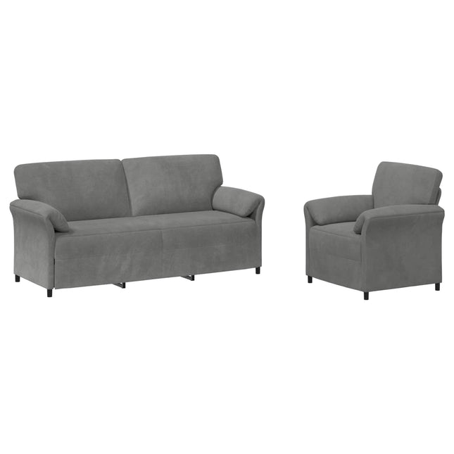 Sofa Sæt 2 stk. Mørkegrå Fløjl