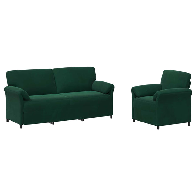 Sofa Sæt 2 stk. Mørkegrøn Fløjl