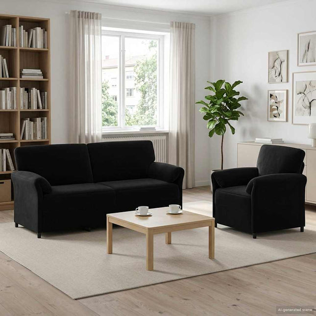 Sofa Sæt 2 stk. Sort Fløjl
