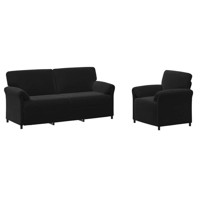 Sofa Sæt 2 stk. Sort Fløjl