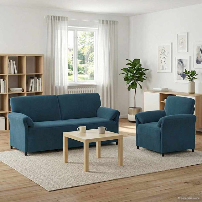 Sofa Sæt 2 stk. Blå Fløjl