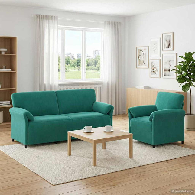 Sofa Sæt 2 stk. Turkis Fløjl