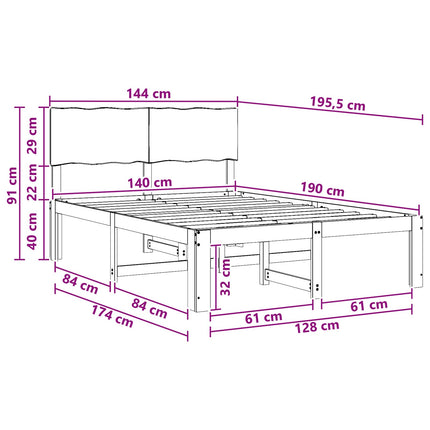 Dobbelt Sengestel med Hovedgærde ROSTOCK Hvid 140 x 190 cm