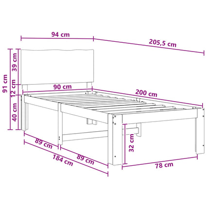 Enkelt Sengebund med Hovedgærde ROSTOCK Naturfarvet 90 x 200 cm