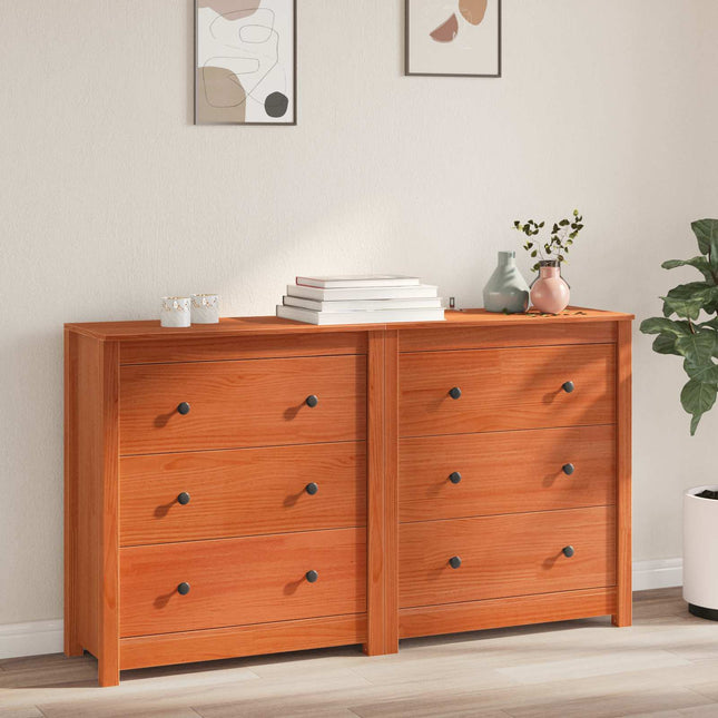 Sideboard 2 pcs VoksBrun 140 x 35 x 80 cm Massivt fyrretræ
