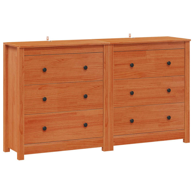 Sideboard 2 pcs VoksBrun 140 x 35 x 80 cm Massivt fyrretræ