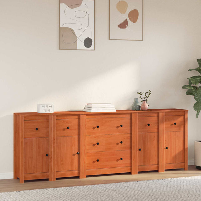 Sideboard med skuffe 5 pcs VoksBrun Massivt fyrretræ