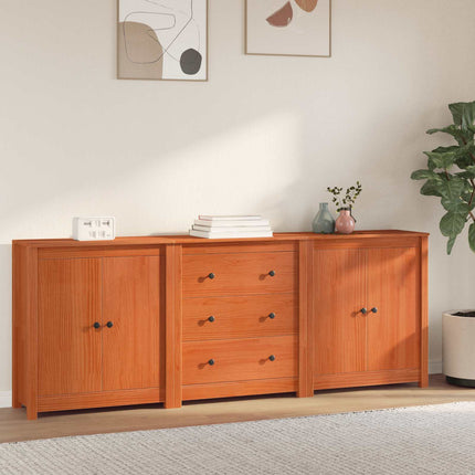 Sideboard med skuffe 3 pcs VoksBrun Massivt fyrretræ