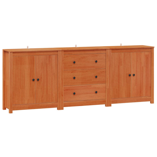 Sideboard med skuffe 3 pcs VoksBrun Massivt fyrretræ