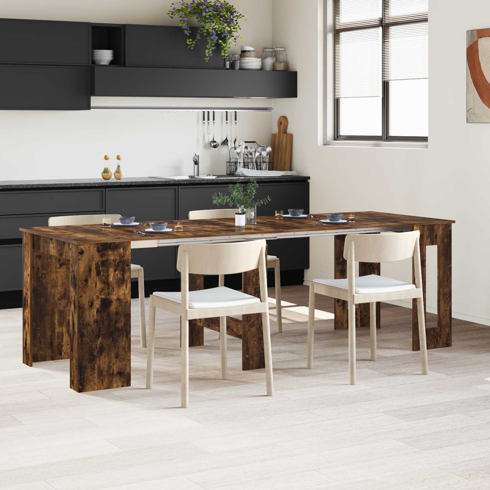 Spisebord 240 x 85 x 75 cm Konstrueret træ Røget eg Rektangulær