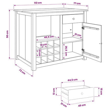 Køkkenvogn PANAMA 2 pcs Hvid og Honning Voks 112 x 77 x 90 cm