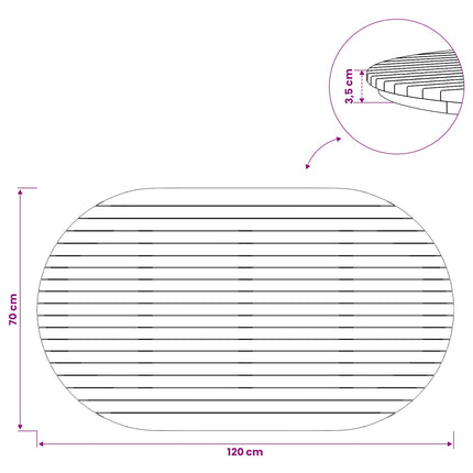 Bordplade 120 x 70 x 3,5 cm Oval Massiv Teaktræ Naturfarvet