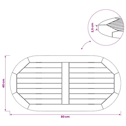 Bordplade 80 x 40 x 2,5 cm Oval Massiv Teaktræ Naturfarvet