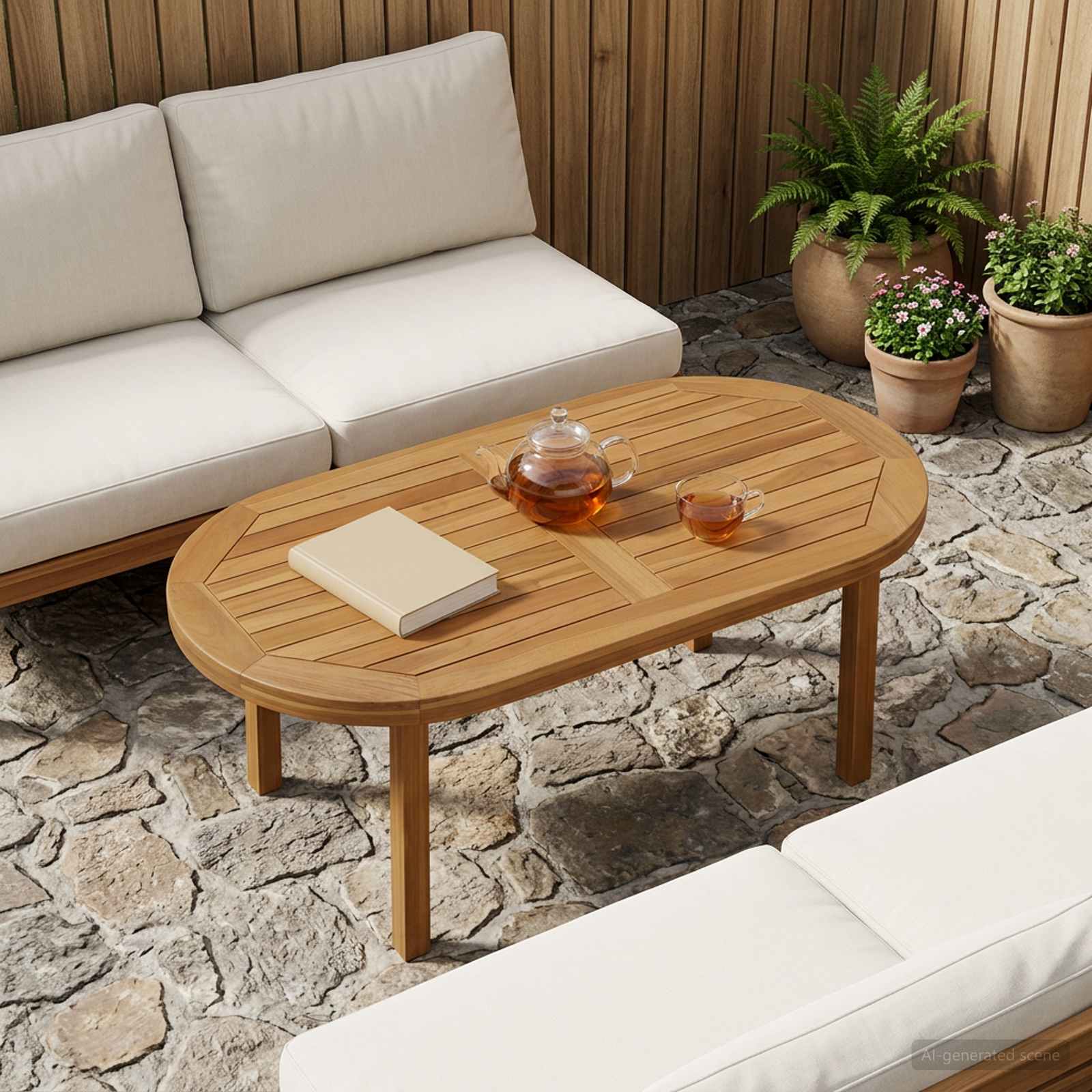 Bordplade Oval Massiv Teaktræ Naturfarvet billede