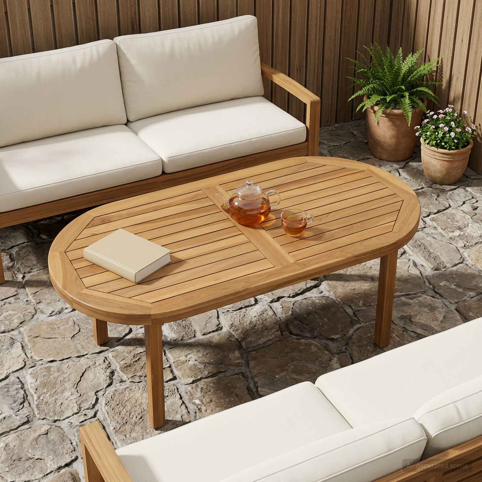 Bordplade Oval Massiv Teaktræ Naturfarvet billede