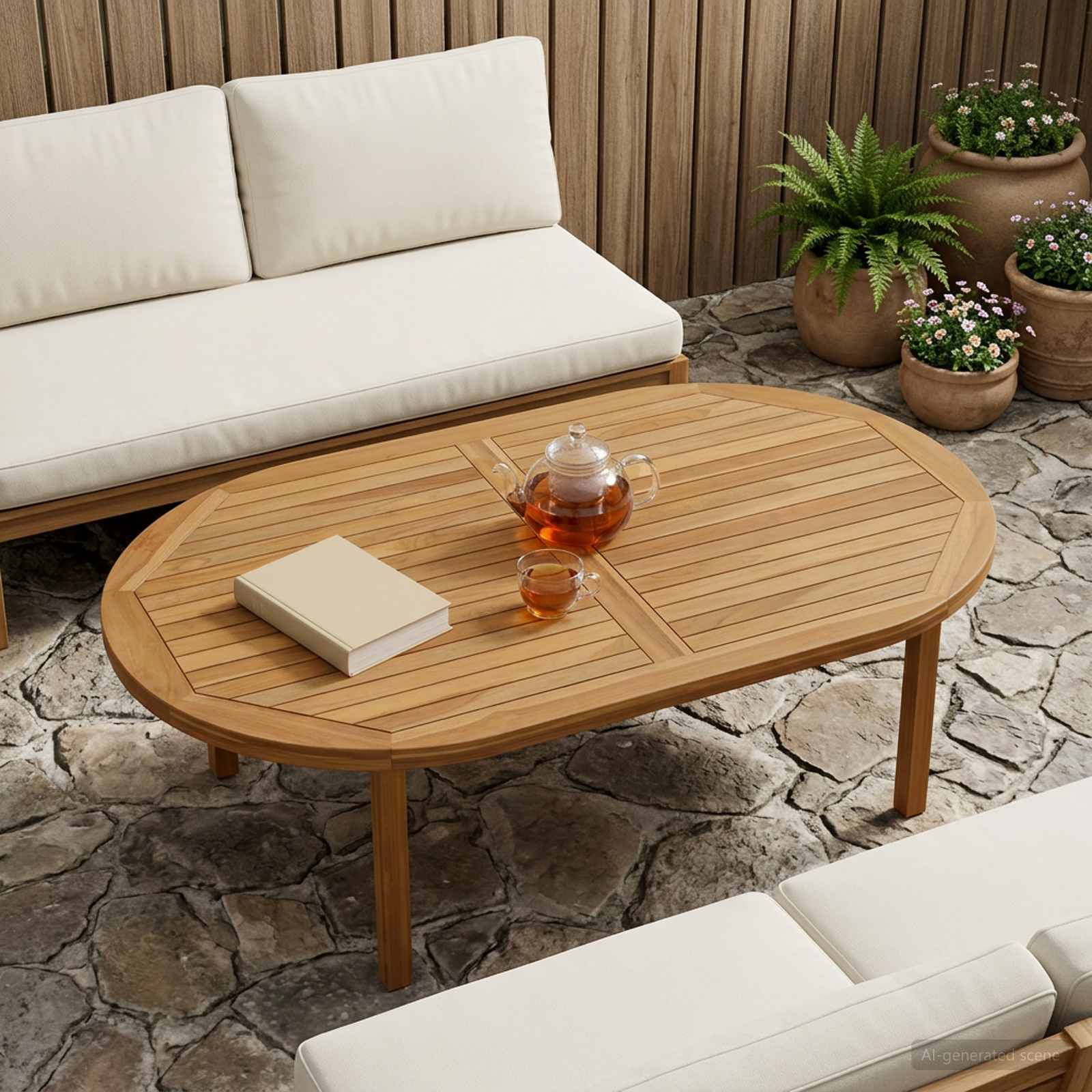Bordplade Oval Massiv Teaktr Naturfarvet