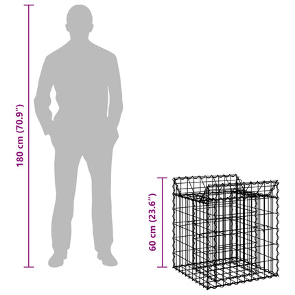 Gabion højbed 50 x 50 x 60 cm Galvaniseret stål Sølv