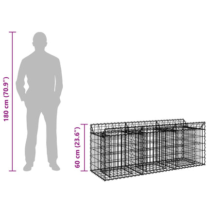 Gabion højbed 150 x 50 x 60 cm Galvaniseret stål Sølv