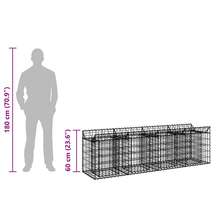 Gabion højbed 200 x 50 x 60 cm Galvaniseret stål Sølv