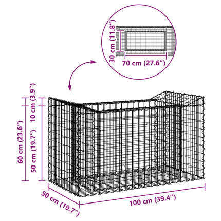 Gabion højbed 50 x 100 x 60 cm Galvaniseret stål Sølv