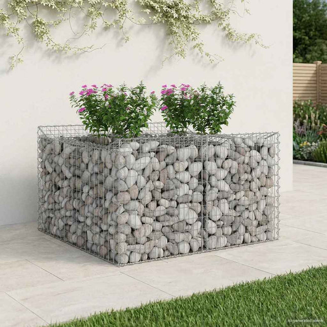 Gabion højbed 100 x 100 x 60 cm Galvaniseret stål Sølv