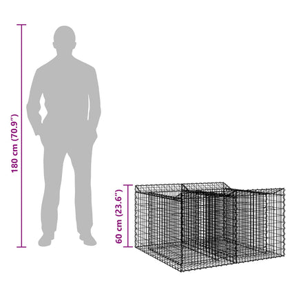 Gabion højbed 100 x 100 x 60 cm Galvaniseret stål Sølv
