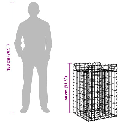 Gabion højbed 50 x 50 x 80 cm Galvaniseret stål Sølv
